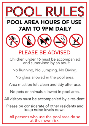 Aluminium custom pool rules sign