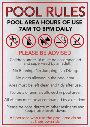Aluminium custom pool rules sign