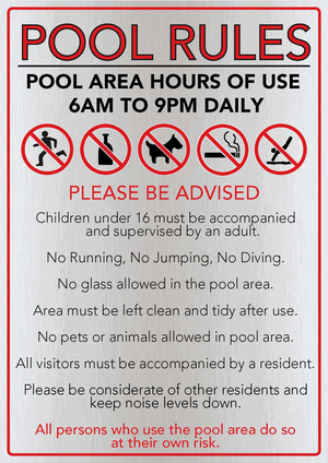 Aluminium custom pool rules sign