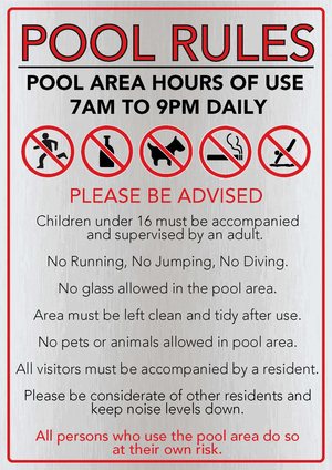 Aluminium custom pool rules sign