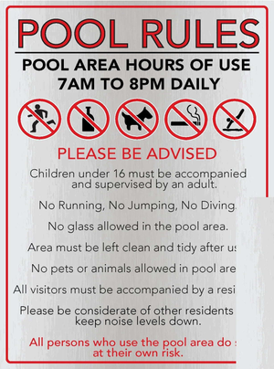 Aluminium custom pool rules sign
