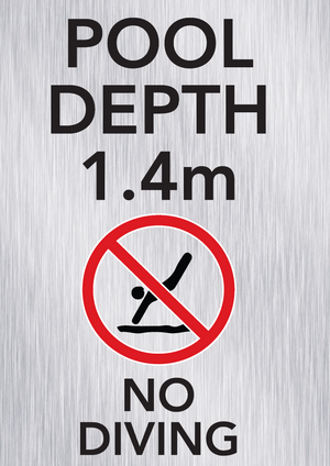 Pool depth 0.1m no diving shallow water brushed aluminium