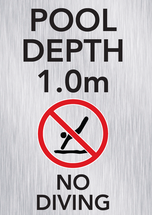 Pool depth 0.5m no diving shallow water brushed aluminium
