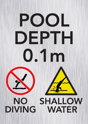 Pool depth 1.5m no diving brushed aluminium
