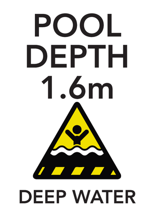 Brushed aluminium pool depth marker sign 1.5m with no diving and shallow water warning symbols