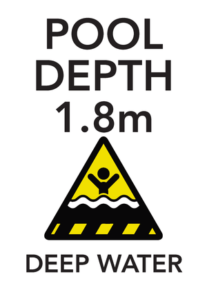 Brushed aluminium pool depth marker sign 1.3m with no diving and shallow water warning symbols